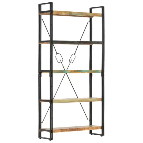 Industriaalne 5 riiuliga raamaturiiul, taaskasutatud puit ja teras, 90 x 30 x 180 cm - 7