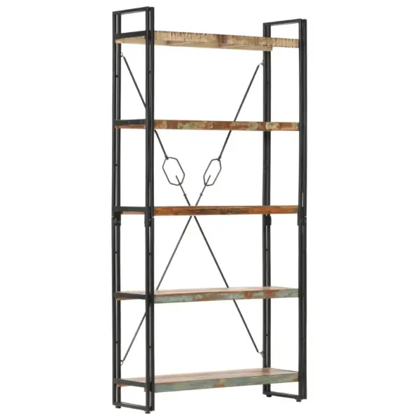 Industriaalne 5 riiuliga raamaturiiul, taaskasutatud puit ja teras, 90 x 30 x 180 cm - 8