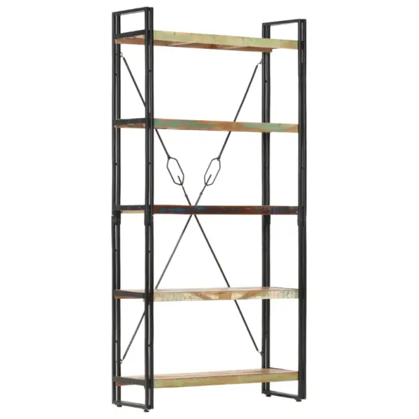 Industriaalne 5 riiuliga raamaturiiul, taaskasutatud puit ja teras, 90 x 30 x 180 cm - 9