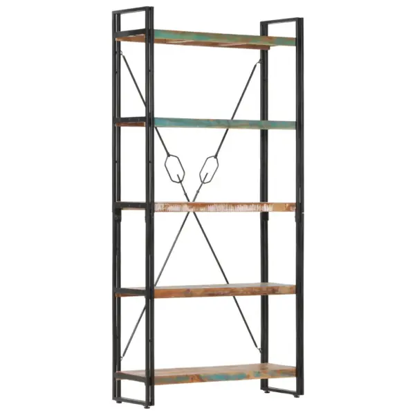 Industriaalne 5 riiuliga raamaturiiul, taaskasutatud puit ja teras, 90 x 30 x 180 cm - 10