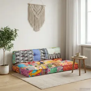 Mitmevärviline istme- ja seljatoepadi euroalustest diivanile, 120 x 80 cm, 100% puuvill, lapitehnika