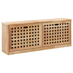 Võredisainiga jalatsite hoiupink kahe hoiuruumiga, pähklipuit, 94 x 20 x 38 cm