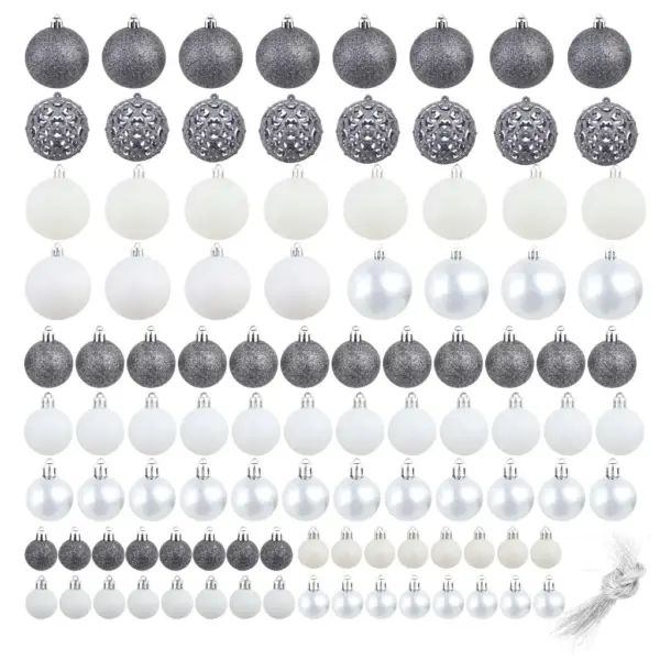 100-osaline plastist jõulukuulide komplekt, valge/hall, 3/4/6 cm – 2