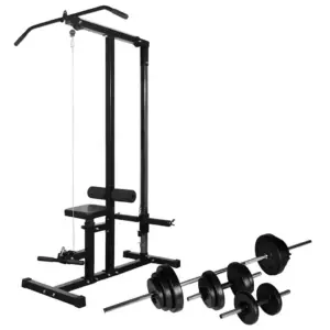 Jõusaaliseade kangi ja hantlite komplektiga, 30,5 kg, must, 110 x 121 x 190 cm