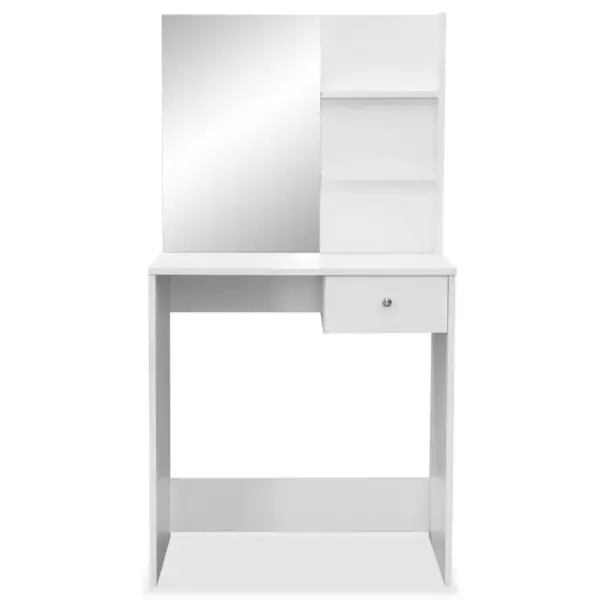 Jumestuslaud suure peegliga, matt valge tehispuit, 75 x 40 x 141 cm – 3