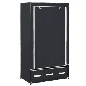 Kaasaskantav kangast garderoob 3 sahtliga, must, 87 x 49 x 159 cm