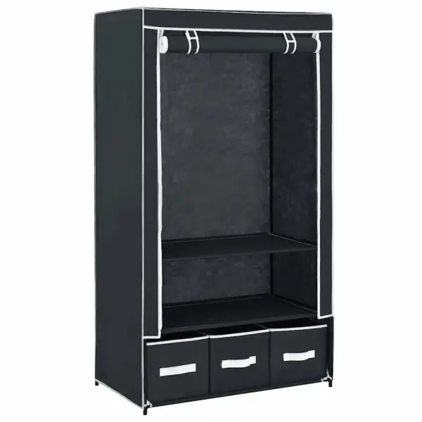 Kaasaskantav kangast garderoob 3 sahtliga, must, 87 x 49 x 159 cm - 2