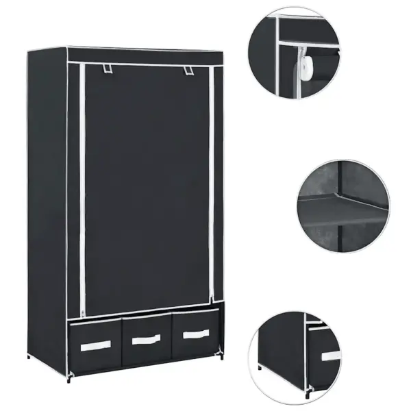 Kaasaskantav kangast garderoob 3 sahtliga, must, 87 x 49 x 159 cm - 6