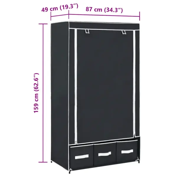 Kaasaskantav kangast garderoob 3 sahtliga, must, 87 x 49 x 159 cm - 8