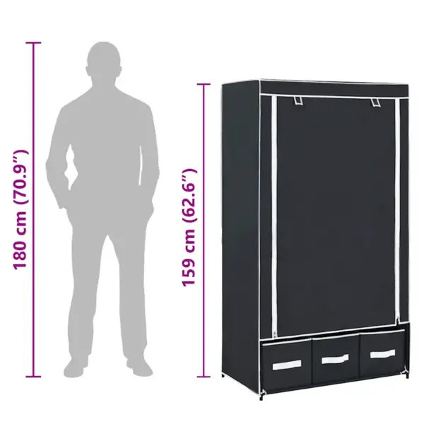 Kaasaskantav kangast garderoob 3 sahtliga, must, 87 x 49 x 159 cm - 9