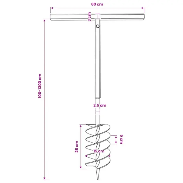 Käepidemega maapuur 150 mm spiraaliga, 12 pikendustoru, kuni 13 m, teras, must – 12