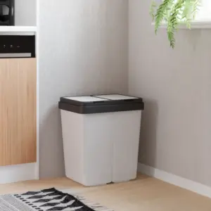 Kahe kambriga prügikast jäätmete sorteerimiseks, valge, 2 x 25 l, PP
