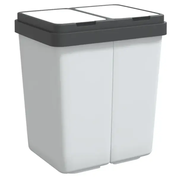 Kahe kambriga prügikast jäätmete sorteerimiseks, valge, 2 x 25 l, PP – 2