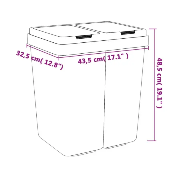 Kahe kambriga prügikast jäätmete sorteerimiseks, valge, 2 x 25 l, PP – 6