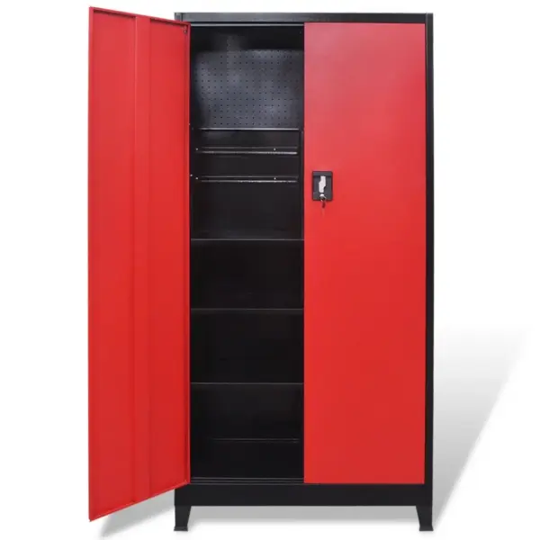 Kahe uksega terasest tööriistakapp, must ja punane, 90 x 40 x 180 cm – 6