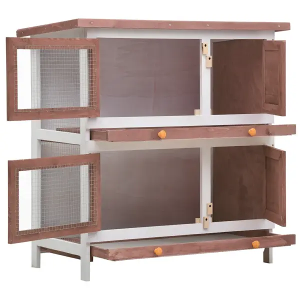 Kahekorruseline õueküülikupuur 4 uksega, pruun-valge männipuit, 90 x 45 x 90 cm – 3