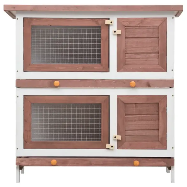 Kahekorruseline õueküülikupuur 4 uksega, pruun-valge männipuit, 90 x 45 x 90 cm – 4