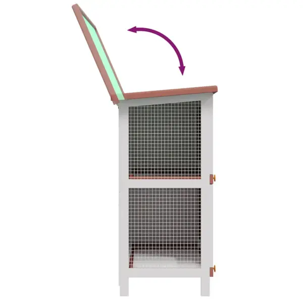 Kahekorruseline õueküülikupuur 4 uksega, pruun-valge männipuit, 90 x 45 x 90 cm – 5