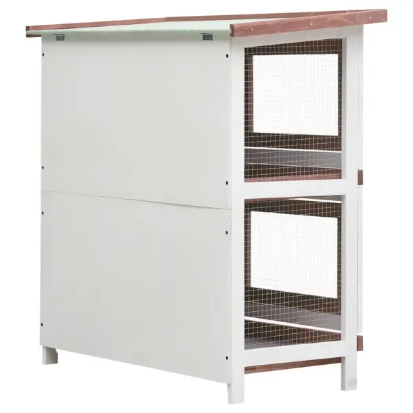 Kahekorruseline õueküülikupuur 4 uksega, pruun-valge männipuit, 90 x 45 x 90 cm – 7