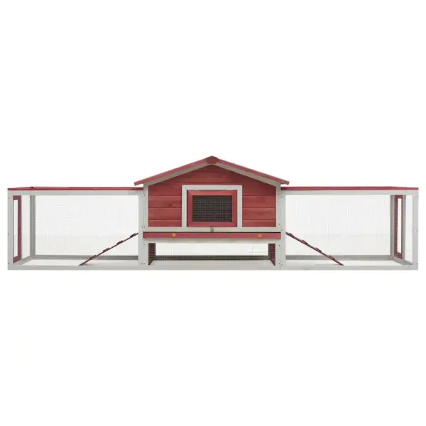 Kahekorruseline küülikupuur jooksualaga, punane-valge, 310 x 70 x 87 cm, männi- ja kuusepuidust – 3