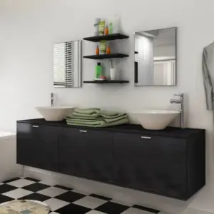 Kaheksaosaline must vannitoamööbli komplekt valamuga, seinale kinnitatav kapp 180 x 45 x 45 cm