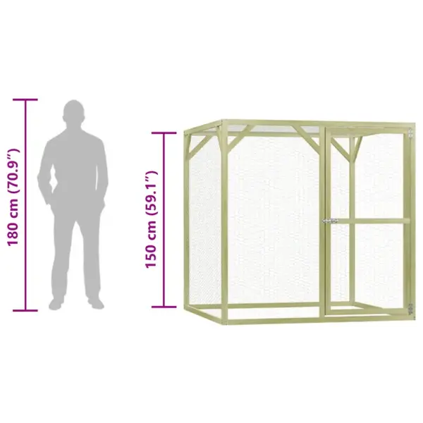 Kanakuut immutatud männipuidust ja tsingitud traadiga, 1,5 x 1,5 x 1,5 m – 7