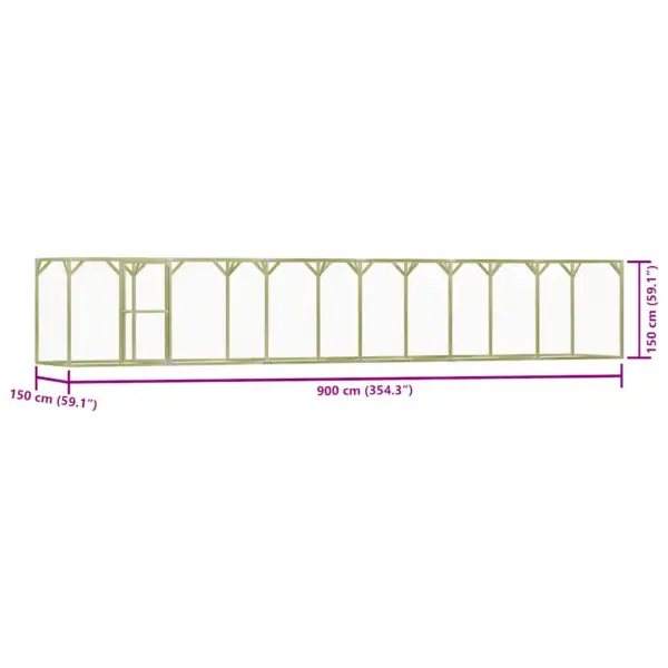 Kanapuur immutatud männipuidust raamiga, tsingitud traadiga, 1,5 x 9 x 1,5 m – 6