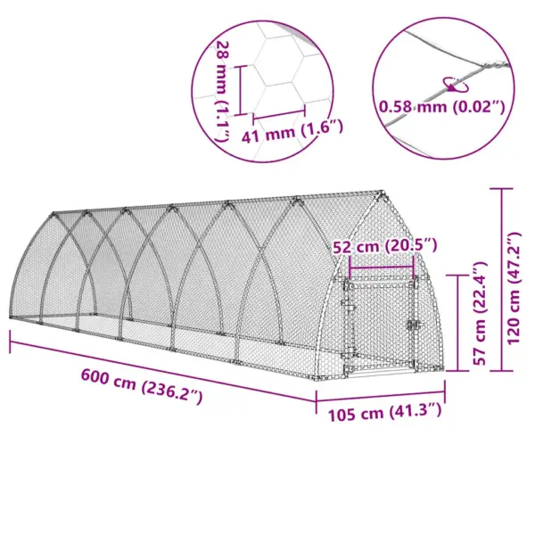 Kanapuur õueaedik lukustatava uksega, hõbedane tsingitud teras, 600 x 105 x 120 cm – 10