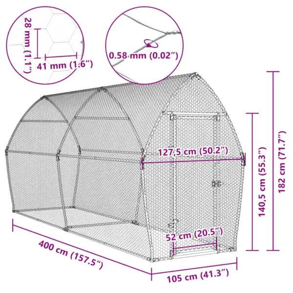 Avar tsingitud terasest kanapuur õue, hõbedane, 400 x 105 x 182 cm – 10