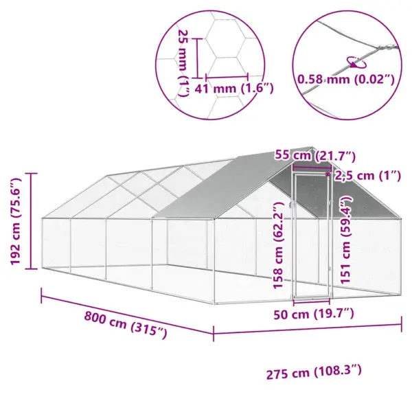 Kanapuur tsingitud terasest raamiga ja halli PE-katusega, 2,75 x 8 x 1,92 m – 6