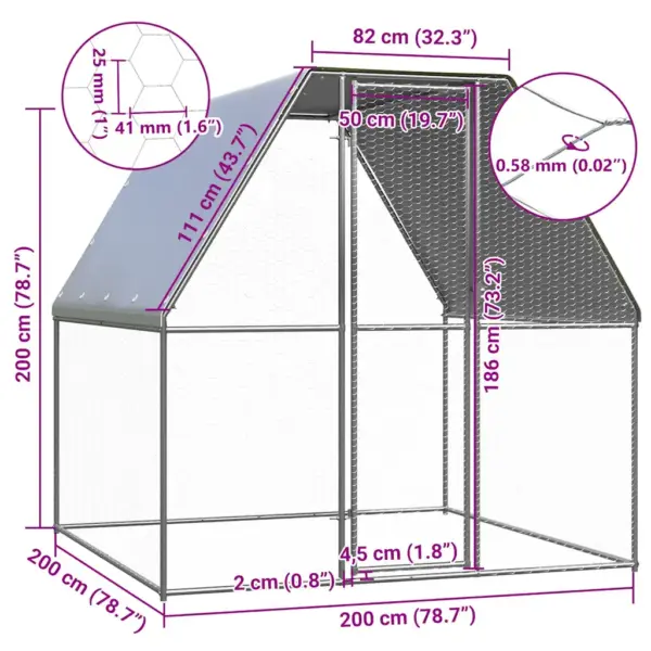 Kanapuur veekindla katusega, tsingitud teras, 2 x 2 x 2 m, hõbedane ja hall – 5