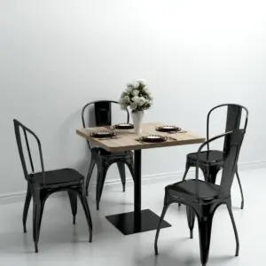 Kandiline bistroolaud tammevärvi MDF-plaadiga ja terasjalaga, 80 x 80 x 75 cm