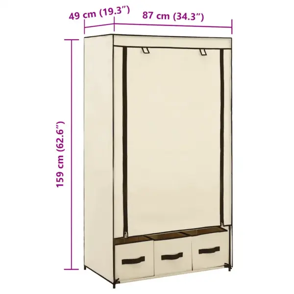 Kaasaskantav kangasriidekapp 3 sahtliga, kreemjasvalge, 87 x 49 x 159 cm – 9