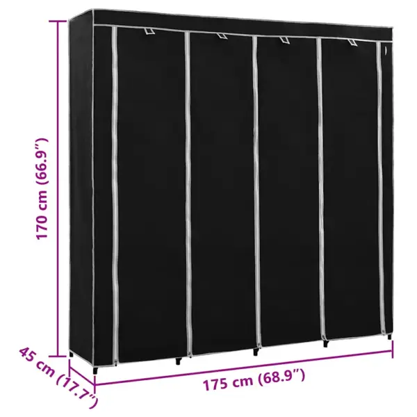 Kangaskattega garderoob 4 sektsiooniga, must, 175 x 45 x 170 cm - 8