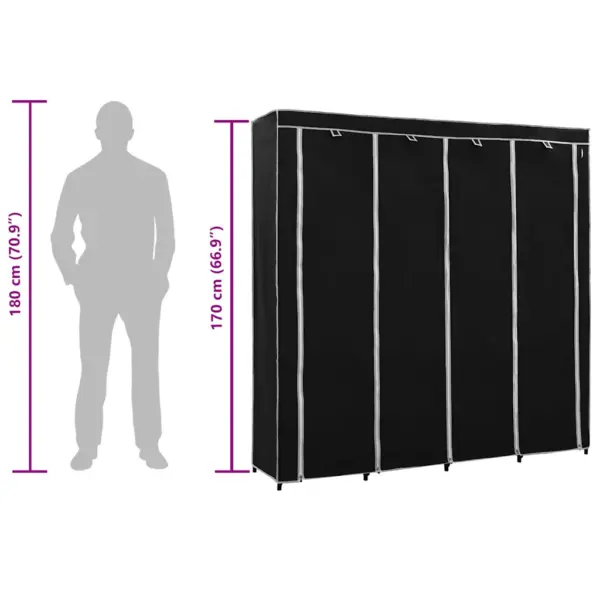 Kangaskattega garderoob 4 sektsiooniga, must, 175 x 45 x 170 cm - 9