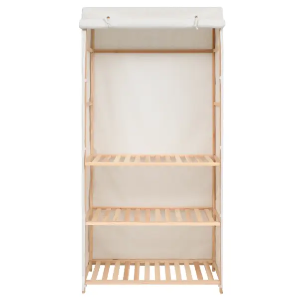 Kangast garderoob 3 tasandiga, valge, nulupuidust raam, 79 x 40 x 170 cm - 2
