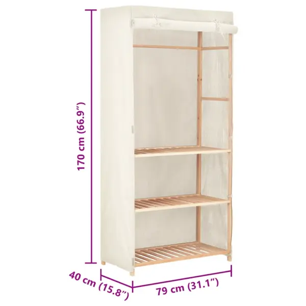Kangast garderoob 3 tasandiga, valge, nulupuidust raam, 79 x 40 x 170 cm - 7