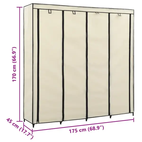 Kangast garderoob 4 sektsiooniga, kreemjasvalge, raudraamiga, 175 x 45 x 170 cm - 8