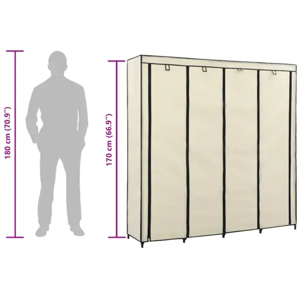 Kangast garderoob 4 sektsiooniga, kreemjasvalge, raudraamiga, 175 x 45 x 170 cm - 9