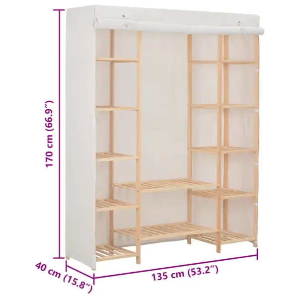Kangast garderoob kuusepuidust raamiga, valge, 135 x 40 x 170 cm – 6