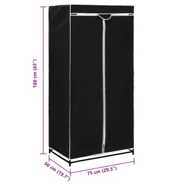 Kangast riidekapp lukuga, must, raudraamiga, 75 x 50 x 160 cm - 9