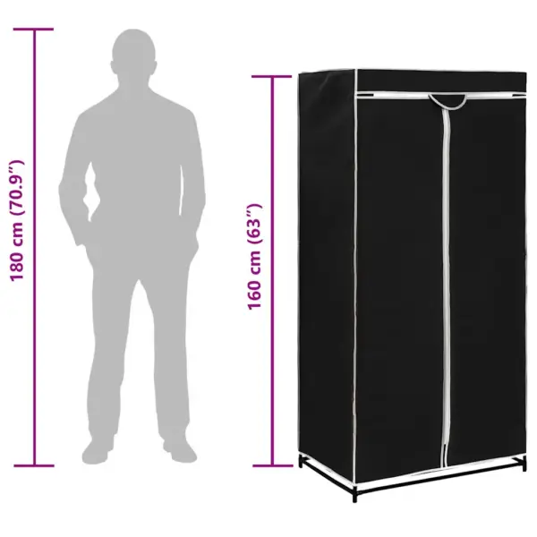 Kangast riidekapp lukuga, must, raudraamiga, 75 x 50 x 160 cm - 10