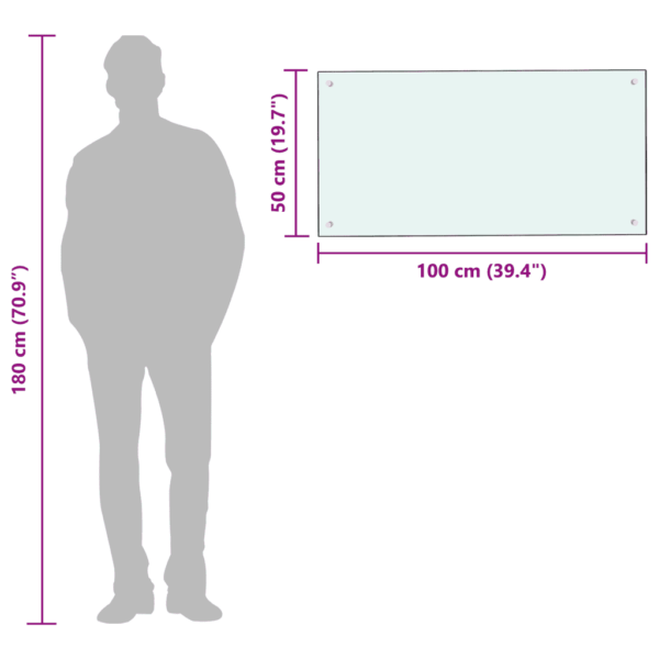 Karastatud klaasist köögitagaseina pritsmekaitse, piimvalge, 100 x 50 cm, 6 mm – 6