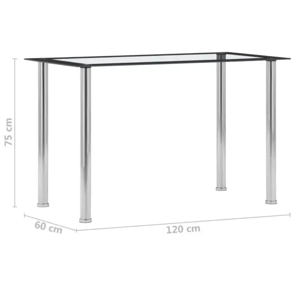 Karastatud klaasist söögilaud roostevaba terasraamiga, must ja läbipaistev, 120 x 60 x 75 cm - 5