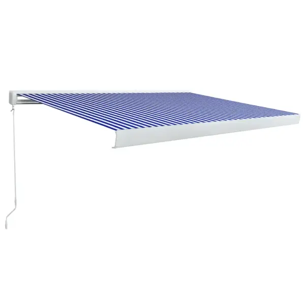 Käsitsi avatav terrassivarikatus, sinine-valge, 450 x 300 cm, alumiiniumraam – 2