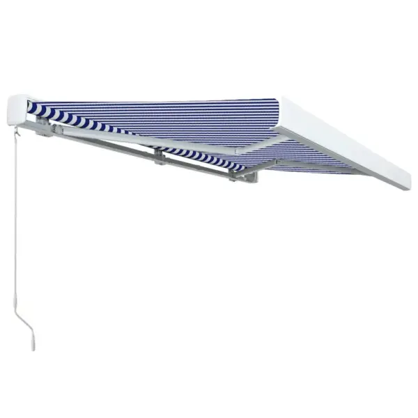 Käsitsi avatav terrassivarikatus, sinine-valge, 450 x 300 cm, alumiiniumraam – 3