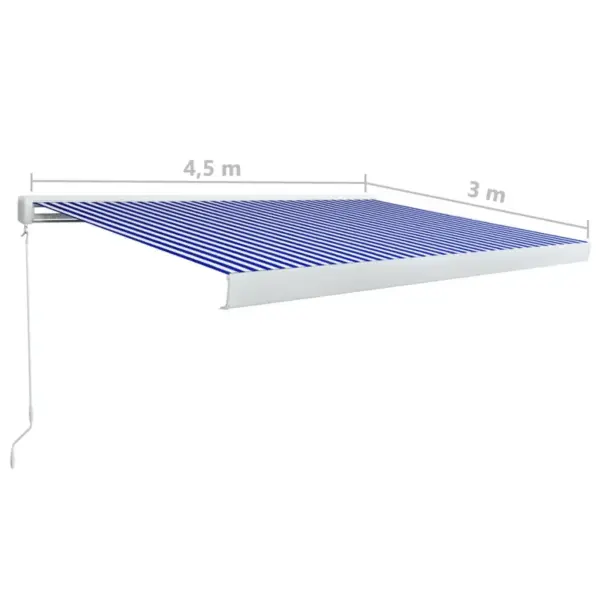 Käsitsi avatav terrassivarikatus, sinine-valge, 450 x 300 cm, alumiiniumraam – 7