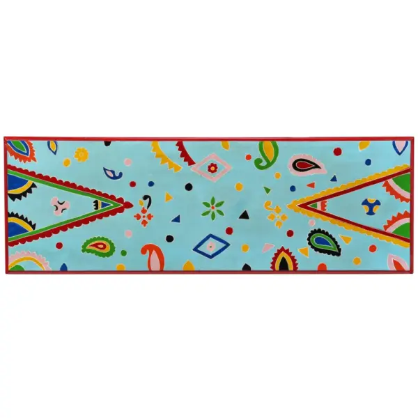 Retrostiilis käsitsi maalitud mangopuidust konsoollaud, sinistes toonides, 4 sahtliga, 90 x 30 x 76 cm – 4