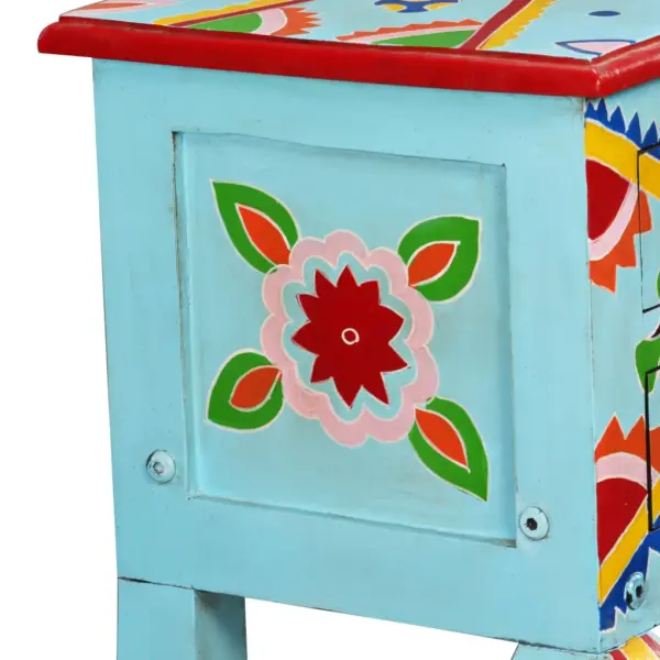 Retrostiilis käsitsi maalitud mangopuidust konsoollaud, sinistes toonides, 4 sahtliga, 90 x 30 x 76 cm – 5