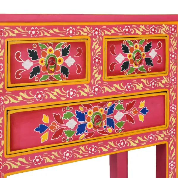 Käsitsi maalitud mangopuidust kummut 3 sahtli ja riiuliga, roosa, 60 x 30 x 76 cm - 10
